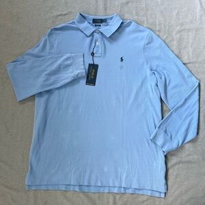 Polo Ralph Lauren Pique Polo Shirt Men’s XL Blue Long Sleeve Classic Fit